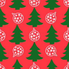 Christmas seamless pattern for greeting cards, wrapping papers. Hand drawn winter background from doodle Christmas trees, snowflakes and toys. Abstract Christmas Tree Seamless Vector Patterns. 