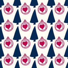 Christmas seamless pattern for greeting cards, wrapping papers. Hand drawn winter background from doodle Christmas trees, snowflakes and toys. Abstract Christmas Tree Seamless Vector Patterns. 