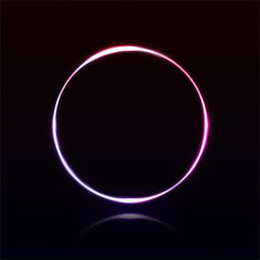 Neon round frame with shining effects on dark background. Empty glowing techno backdrop. Vector illustration