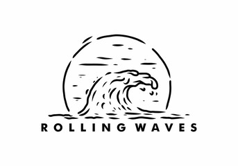 Black line art illustration drawing of rolling waves
