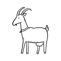 Hand drawn farm animal goat. Doodle sketch style. Drawing line simple goat icon. Isolated vector illustration.