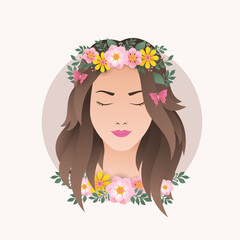 Woman with flowers decoration design vector illustration