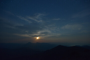 Moon rise over Maramures, Carpathian mountains, Ukraine