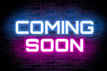 Coming Soon Neon sign banner, shining light signboard collection.
