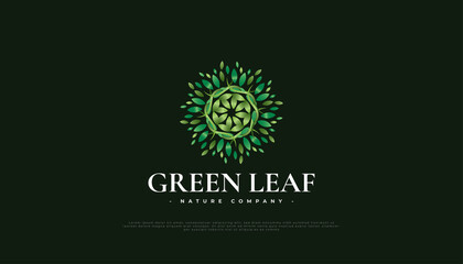 Green Leaf Logo Design, Suitable for Spa, Beauty, Florists, Resort, or Cosmetic Product Identity. Green Mandala Ornament Logo