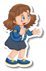 Sticker template with a girl cartoon character isolated