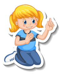 Sticker template with a girl in sitting pose isolated