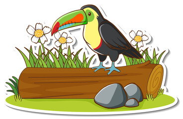 Obraz na płótnie Canvas A toucan bird standing on a log sticker