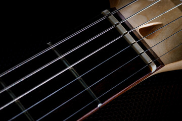 closeup of nut guitar and finger board