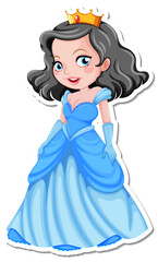 Fototapeta na wymiar Beautiful princess cartoon character sticker