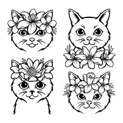 Cute cat in floral wreath illustration