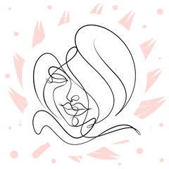 International Women's Day minimal design line drawing style. Portrait of young woman beauty face isolated on orange leaf background. Vector for Spa, fashion, hairdressing and beautiful artwork design.