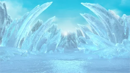 Foto op Plexiglas anti-reflex Fantasie ijs planeet, abstract kristal landschap, 3D-rendering. © onimate
