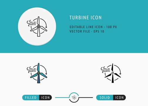 Turbine icons set editable stroke vector illustration. Energy power resource symbol. Icon line style on isolated background for ui mobile app, web design, and presentation.