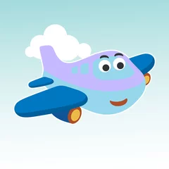 Foto op Plexiglas Funny cute airplane is flying in the air. Cartoon hand drawn vector illustration. Can be used for t-shirt printing, children wear fashion designs, baby shower invitation cards and other decoration. © Hijaznahwani