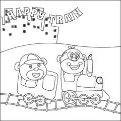 Vector illustration of animals cartoon on train, Creative vector Childish design for kids activity colouring book or page.