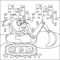 Vector illustration of heavy tool with cute animal Creative vector Childish design for kids activity colouring book or page.
