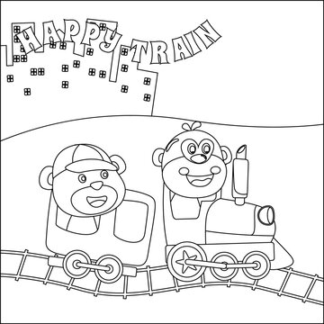 Vector illustration of animals cartoon on train, Creative vector Childish design for kids activity colouring book or page.