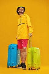 trendy journey with suitcases