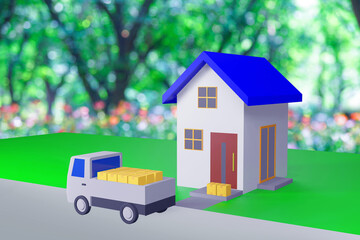 ネットショッピングで配達された荷物　　玄関先の置き配の荷物