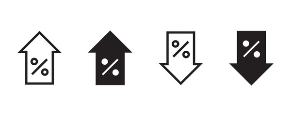 Percent arrow icon set. Vector graphic illustration.