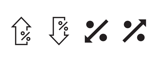Percent arrow icon set. Vector graphic illustration.