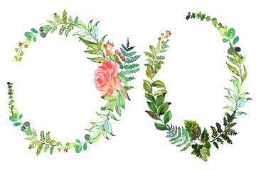 Watercolor Botanical Floral Background Frames and Wreaths