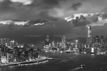 Victoria harbor of Hong Kong City at dusk