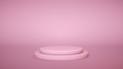 Pink podium on pink background. Product display stand. Insert your product. 3d rendering.