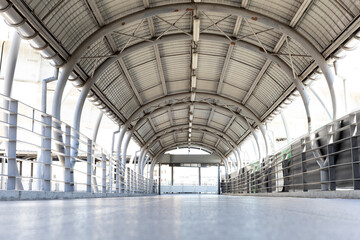Skywalk with a beautiful roof on the walkway.