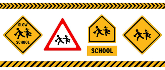 Set of school zone street, Pedestrians road sign vector