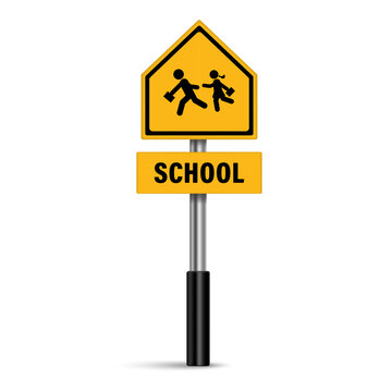 School zone warning sign vector on white background