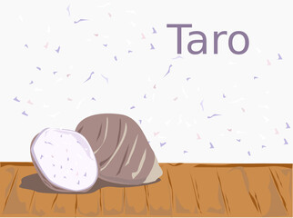 The taro on wooden table vector illustration. - obrazy, fototapety, plakaty
