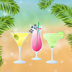 cocktail party flyer on the tropical beach with lights gradient background