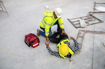 Fototapeta premium Accident assistance in construction work
