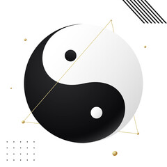 Taijitu Symbol Black and white yin yang on a white background - obrazy, fototapety, plakaty