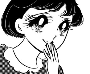 A amiable laughing girl 70's girl's manga Illustration