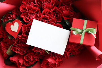 large bouquet of red roses and place for text 