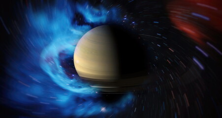 Space background with red nebula and stars.Panorama purple and blue night sky milky way and star on...