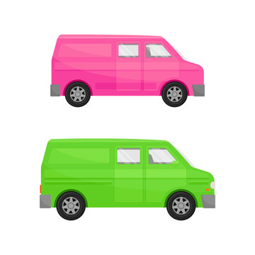 Bright Van as Road Vehicle and Transportation Vector Set