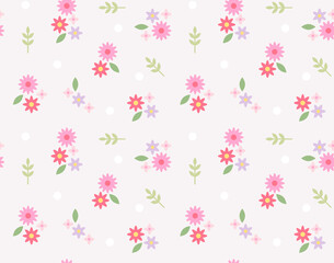 Fototapeta na wymiar Cute flowers are creating a retro pattern. Simple pattern design template.