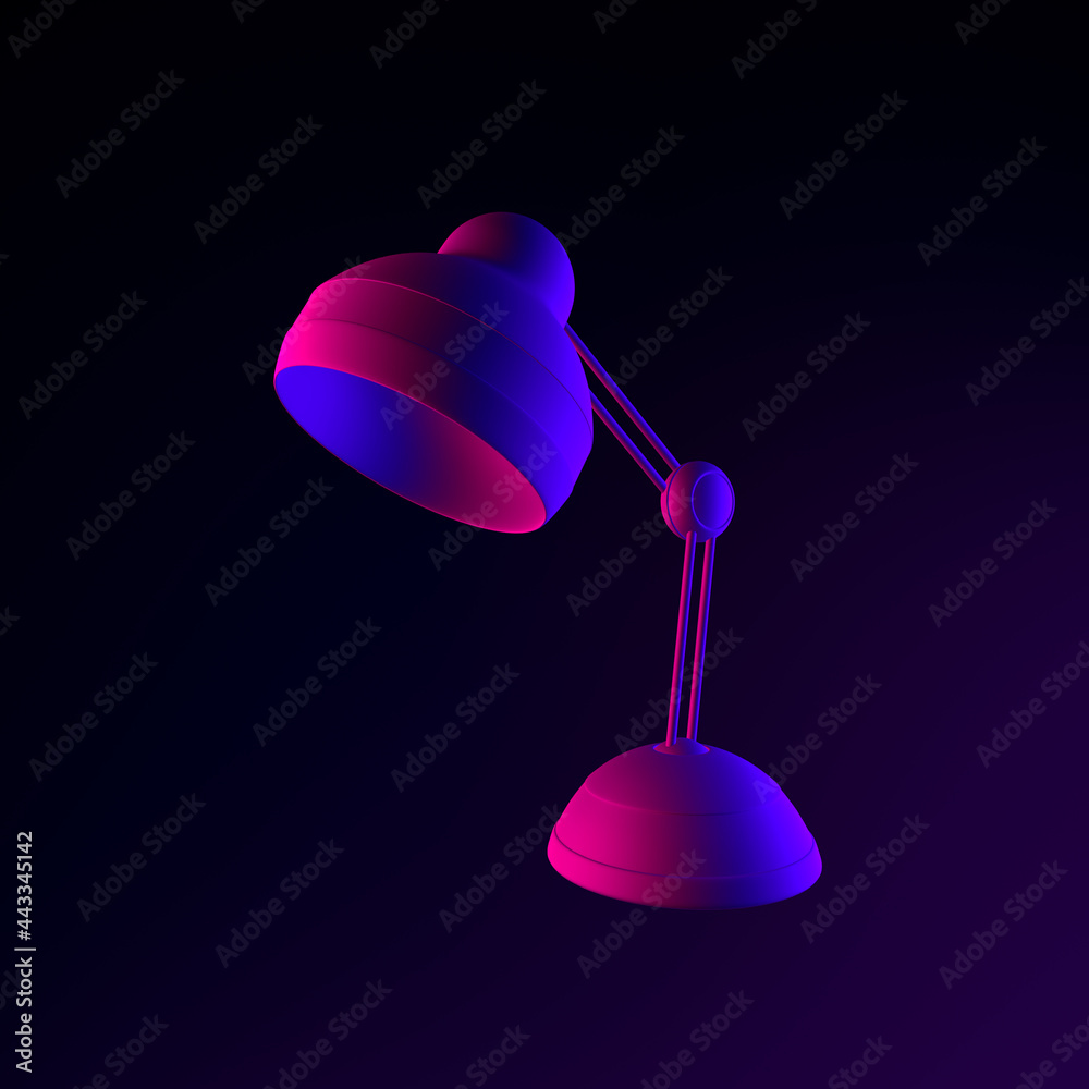 Poster neon table lamp icon. 3d rendering ui ux interface element. dark glowing symbol.