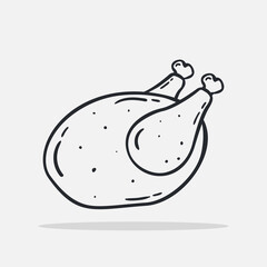Hand drawn roasted chicken icon Design Template. vector sketch doodle illustration. Outline style, Perfect for food concepts, diet infographics, icons or web design, street restaurants menu