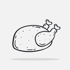 Hand drawn roasted chicken icon Design Template. vector sketch doodle illustration. Outline style, Perfect for food concepts, diet infographics, icons or web design, street restaurants menu