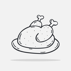 Hand drawn roasted chicken icon Design Template. vector sketch doodle illustration. Outline style, Perfect for food concepts, diet infographics, icons or web design, street restaurants menu