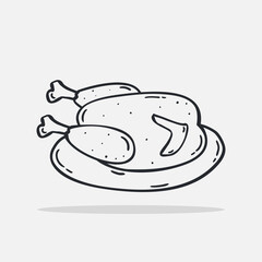 Hand drawn roasted chicken icon Design Template. vector sketch doodle illustration. Outline style, Perfect for food concepts, diet infographics, icons or web design, street restaurants menu