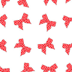 Seamless pattern bows vector illustration. Red bow hearts print