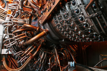 Parts of the operational gas turbine engine of a jet aircraft