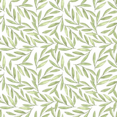 Naklejka na ściany i meble Watercolor greenery seamless pattern. Hand drawn botanical summer floral illustration perfect for fabric print, textile, wrapping paper and other.