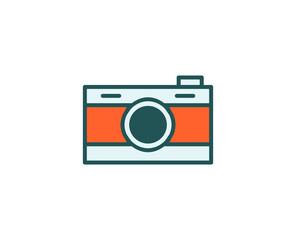 Line camera icon isolated on white background. Outline symbol for website design, mobile application, ui. Electronics pictogram. Vector illustration, editorial stroсk. 